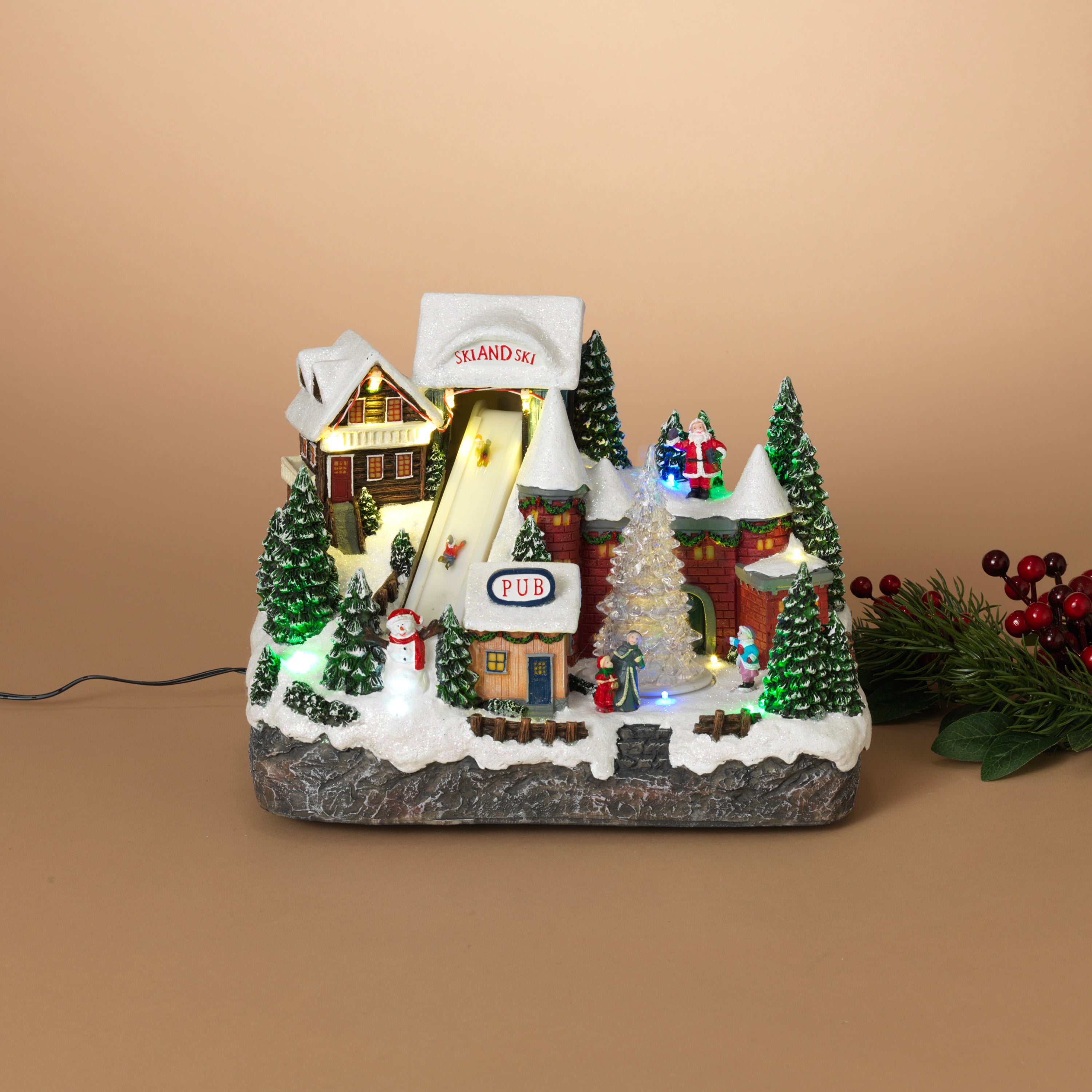 Musical Christmas Holiday Lighted Ski Village with Moving Figures